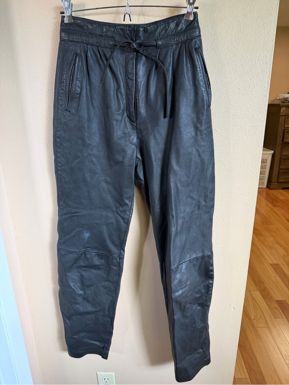 Black Leather Drawstring Pants